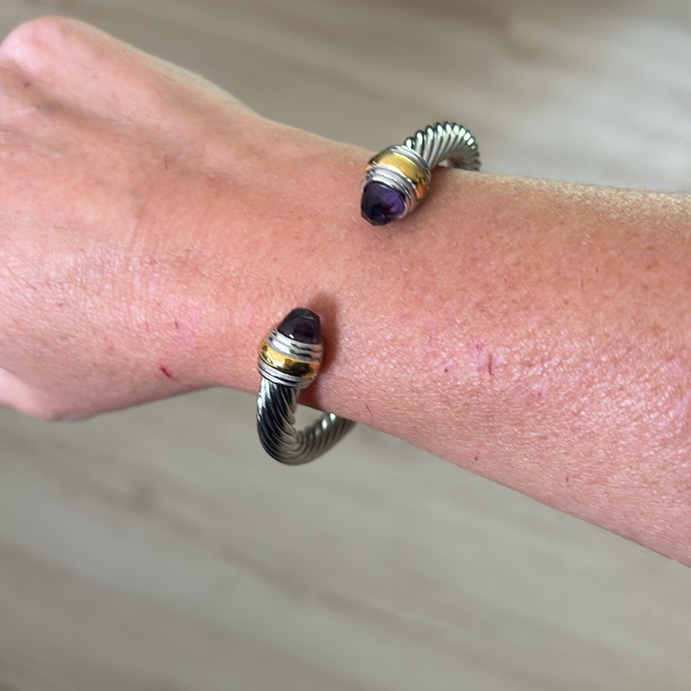 David Yurman twisted cable cuff bracelet with amethyst faceted stones NWT